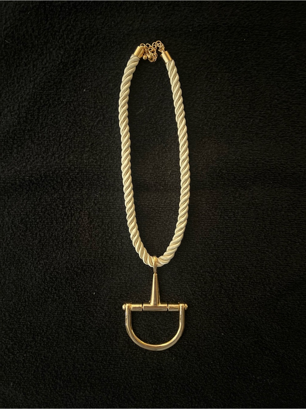 Very LARGE Gold Drop D-Ring Horse bit Snaffle bit Pendant Rope Necklace - Cream
